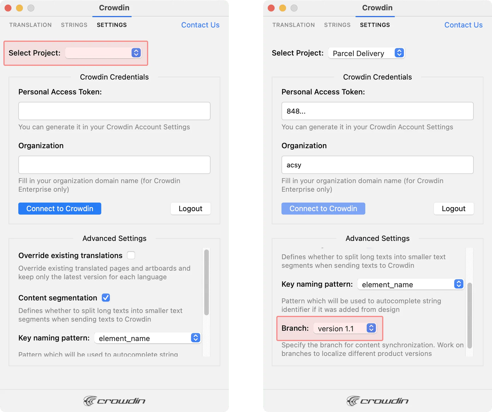Sketch-Plugin: Crowdin-Projekt auswählen
