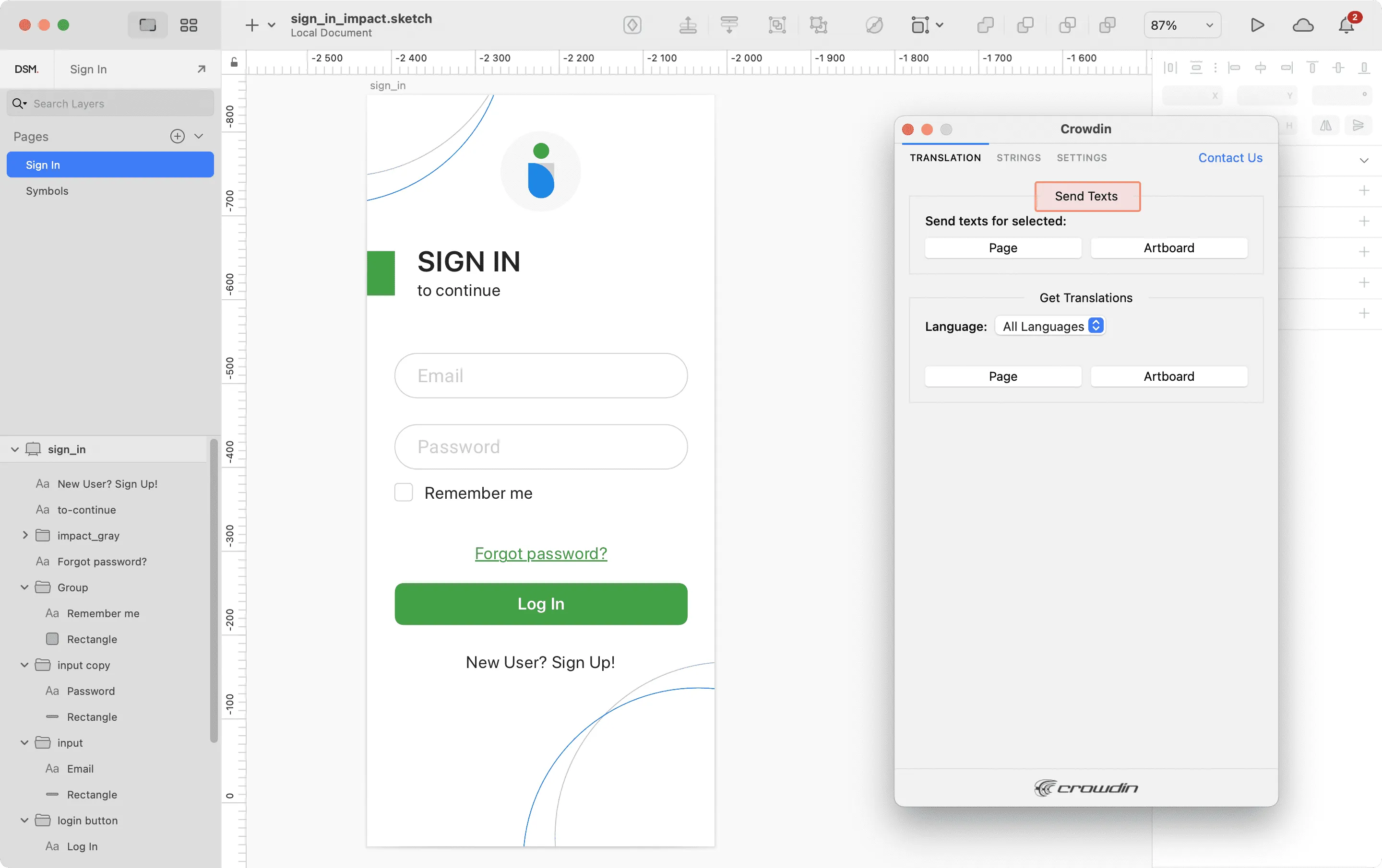 Sketch-Plugin: Texte zur Übersetzung an Crowdin senden